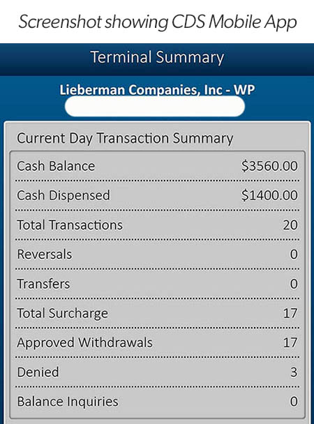 CDS ATM terminal mobile app summary screenshot
