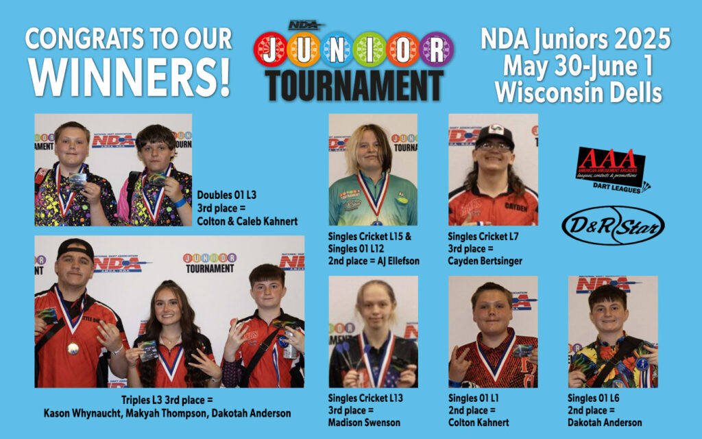 Congrats to our AAA and D&R Star youth dart winners at NDA Juniors 2025!